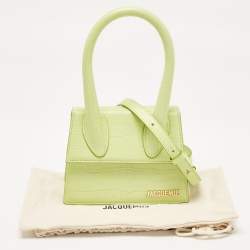 Pre Owned Jacquemus Green Green Croc Embossed Leather Le Chiquito Moyen Top Handle Bag
