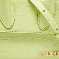 Pre Owned Jacquemus Green Green Croc Embossed Leather Le Chiquito Moyen Top Handle Bag