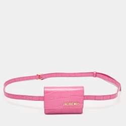 Jacquemus Pink Croc Embossed Leather La Riviera Double Tour Belt Bag