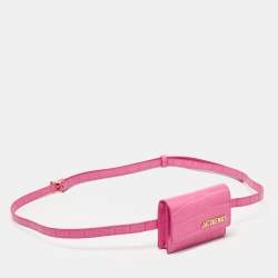 Jacquemus Pink Croc Embossed Leather La Riviera Double Tour Belt Bag