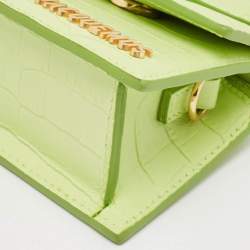 Jacquemus Green Croc Embossed Leather Mini Le Chiquito Top Handle Bag