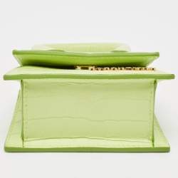 Jacquemus Green Croc Embossed Leather Mini Le Chiquito Top Handle Bag