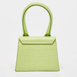 Jacquemus Green Croc Embossed Leather Mini Le Chiquito Top Handle Bag