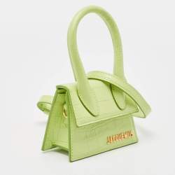 Jacquemus Green Croc Embossed Leather Mini Le Chiquito Top Handle Bag