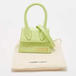 Jacquemus Green Croc Embossed Leather Mini Le Chiquito Top Handle Bag
