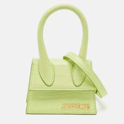 Jacquemus Green Croc Embossed Leather Mini Le Chiquito Top Handle Bag