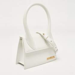 Pre Owned Jacquemus White Leather Leather Le Chiquito Moyen Top Handle Bag