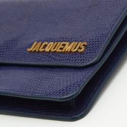 Jacquemus Dark Blue Lizard Embosed Leather Le Riveira Shoulder Bag