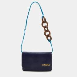 Jacquemus Dark Blue Lizard Embosed Leather Le Riveira Shoulder Bag