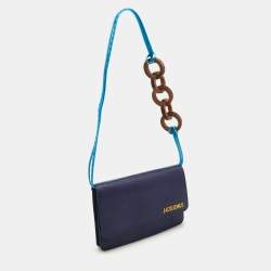 Jacquemus Dark Blue Lizard Embosed Leather Le Riveira Shoulder Bag