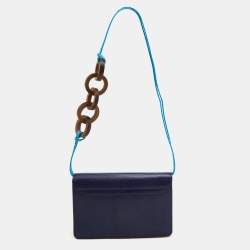 Jacquemus Dark Blue Lizard Embosed Leather Le Riveira Shoulder Bag