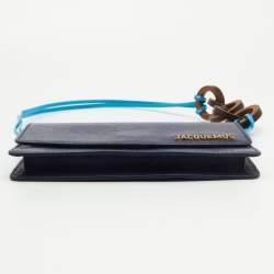 Jacquemus Dark Blue Lizard Embosed Leather Le Riveira Shoulder Bag