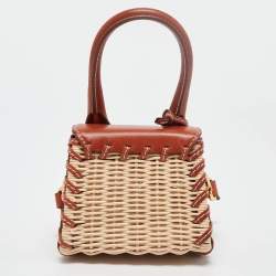 Jacquemus Brown/Cream Woven Rattan and Leather Wicker Le Chiquito Top Handle Bag