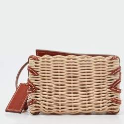 Jacquemus Brown/Cream Woven Rattan and Leather Wicker Le Chiquito Top Handle Bag