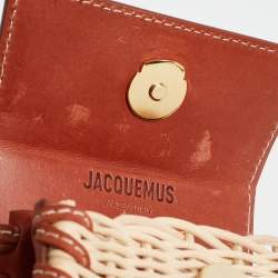 Jacquemus Brown/Cream Woven Rattan and Leather Wicker Le Chiquito Top Handle Bag