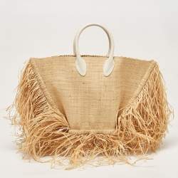 Pre Owned Jacquemus Beige Woven Raffia and Leather Le Baci Fringe Tote