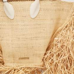 Pre Owned Jacquemus Beige Woven Raffia and Leather Le Baci Fringe Tote
