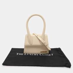 Pre Owned Jacquemus Cream Leather Le Chiquito Moyen Top Handle Bag