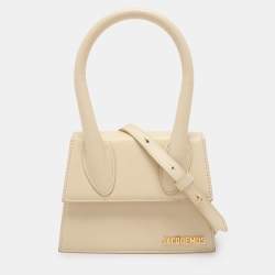 Pre Owned Jacquemus Cream Leather Le Chiquito Moyen Top Handle Bag