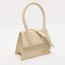Pre Owned Jacquemus Cream Leather Le Chiquito Moyen Top Handle Bag