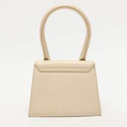 Pre Owned Jacquemus Cream Leather Le Chiquito Moyen Top Handle Bag