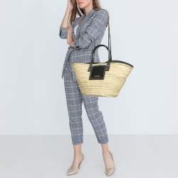 Jacquemus Black/Cream Raffia and Leather Le Panier Soleil Basket Bag 