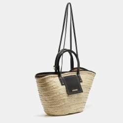 Jacquemus Black/Cream Raffia and Leather Le Panier Soleil Basket Bag 