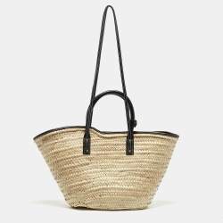 Jacquemus Black/Cream Raffia and Leather Le Panier Soleil Basket Bag 