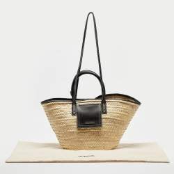Jacquemus Black/Cream Raffia and Leather Le Panier Soleil Basket Bag 