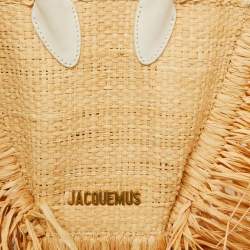 Pre Owned Jacquemus White/Natural Leather and Raffia Let Petite Baci Tote
