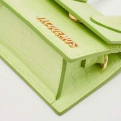Jacquemus Light Green Croc Embossed Leather Mini Le Chiquito Top Handle Bag