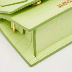 Jacquemus Light Green Croc Embossed Leather Mini Le Chiquito Top Handle Bag