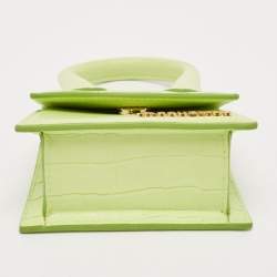 Jacquemus Light Green Croc Embossed Leather Mini Le Chiquito Top Handle Bag