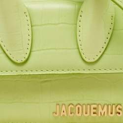 Jacquemus Light Green Croc Embossed Leather Mini Le Chiquito Top Handle Bag