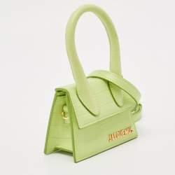 Jacquemus Light Green Croc Embossed Leather Mini Le Chiquito Top Handle Bag