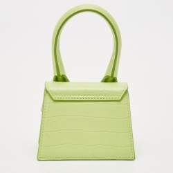 Jacquemus Light Green Croc Embossed Leather Mini Le Chiquito Top Handle Bag