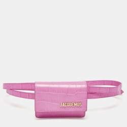 Jacquemus Pink Croc Embossed Leather La Riviera Double Tour Belt Bag