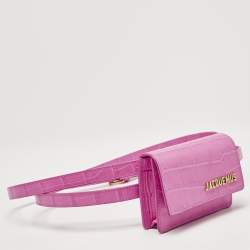 Jacquemus Pink Croc Embossed Leather La Riviera Double Tour Belt Bag