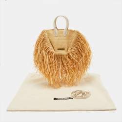 Jacquemus White/Natural Leather and Raffia Let Petite Baci Tote