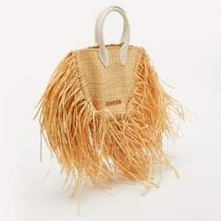Jacquemus White/Natural Leather and Raffia Let Petite Baci Tote