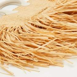 Jacquemus White/Natural Leather and Raffia Let Petite Baci Tote