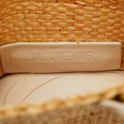 Jacquemus White/Natural Leather and Raffia Let Petite Baci Tote