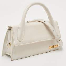 Jacquemus White Leather Long Le Chiquito Top Handle Bag