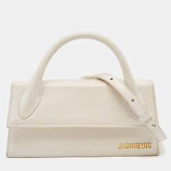 Jacquemus White Leather Long Le Chiquito Top Handle Bag