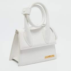 Pre Owned Jacquemus White Leather Le Chiquito Noeud Top Handle Bag