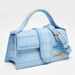 Pre Owned Jacquemus Light Blue Croc Embossed Leather Mini Le Bambino Top Handle Bag