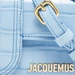 Pre Owned Jacquemus Light Blue Croc Embossed Leather Mini Le Bambino Top Handle Bag