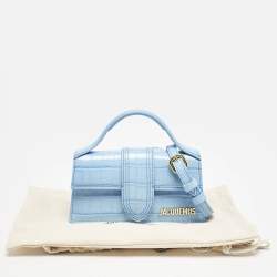 Pre Owned Jacquemus Light Blue Croc Embossed Leather Mini Le Bambino Top Handle Bag