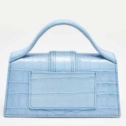 Pre Owned Jacquemus Light Blue Croc Embossed Leather Mini Le Bambino Top Handle Bag