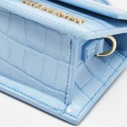 Pre Owned Jacquemus Light Blue Croc Embossed Leather Mini Le Bambino Top Handle Bag